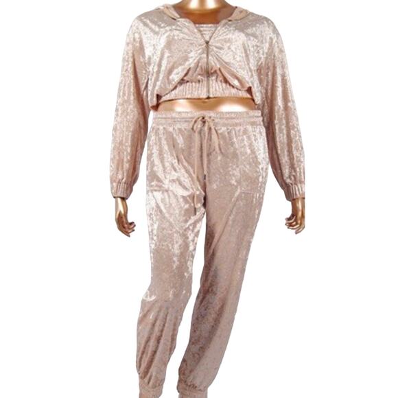 PLUS SIZE 2X champagne cream velvet jogger track loungewear pant set NWT B37 - Picture 6 of 11